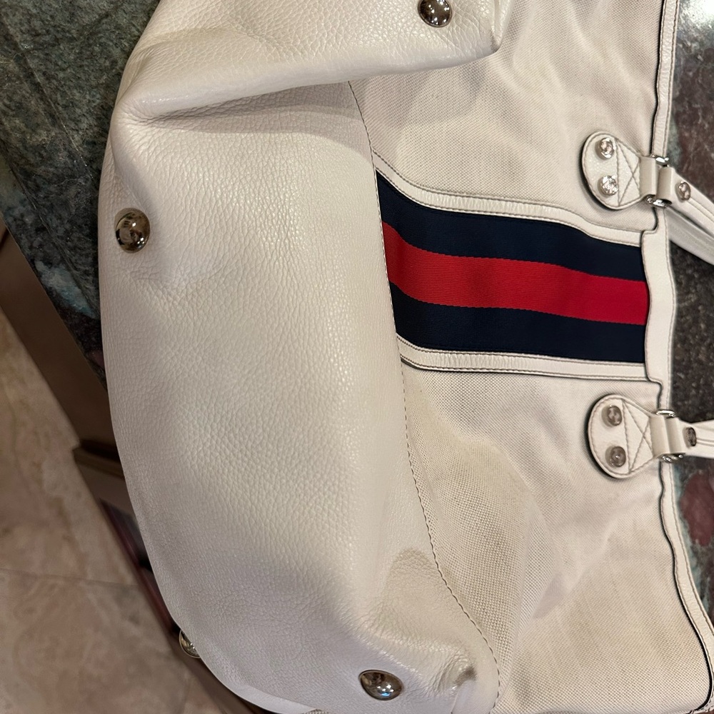 White Tote Bag with Red and Blue Stripe
